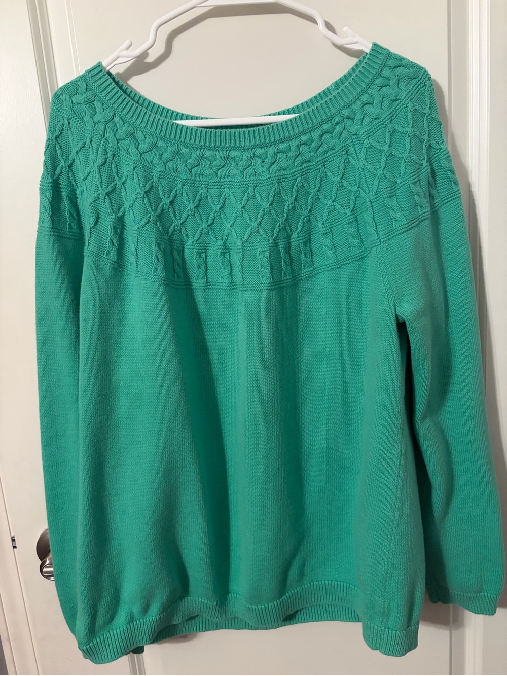 Talbots Teal Textured Yoke Crewneck Sweater